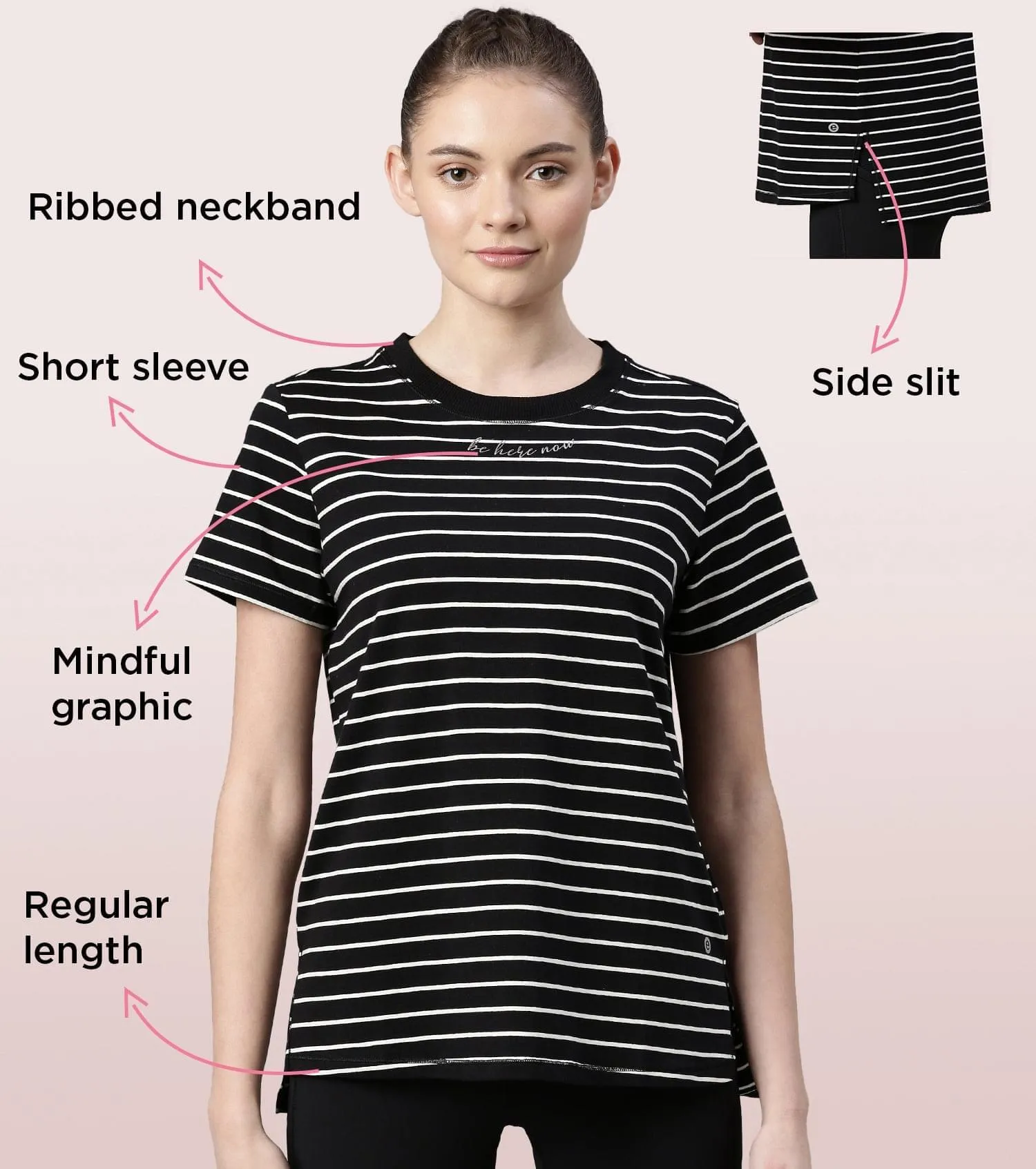 Active Cotton Tee -Stripes | Yarn Dyed Stripe Short Sleeve Anti-Odour Cotton Tee With Graphic