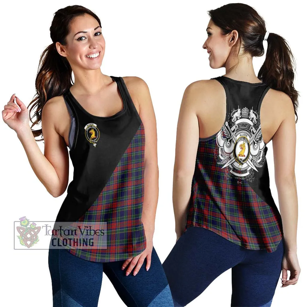 Allison Red Tartan Women's Racerback Tanks with Family Crest and Military Logo Style