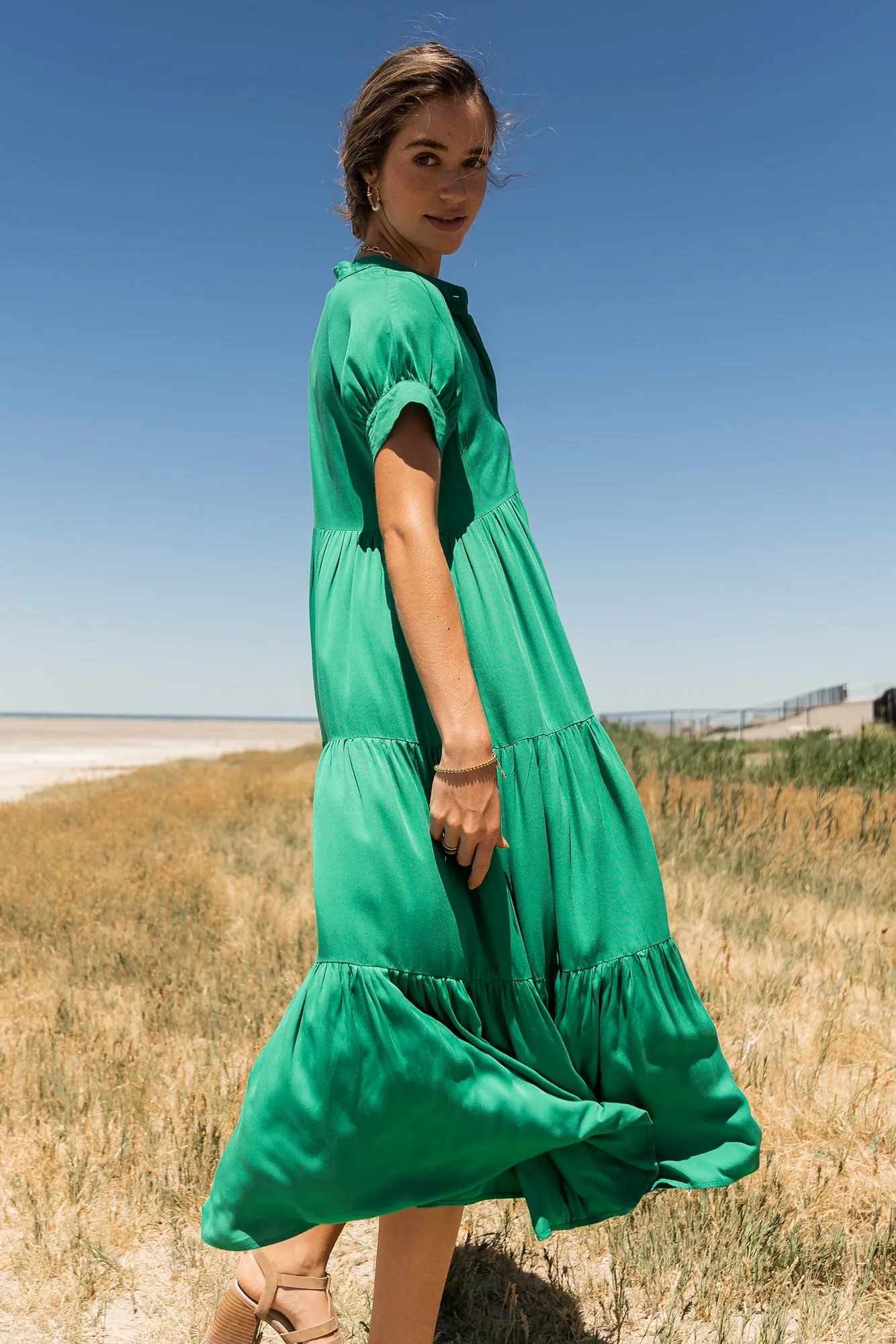 Amanda Tiered Dress in Green - FINAL SALE