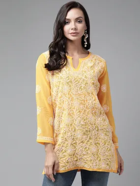 Amber Yellow Georgette Chikankari Tunic Kurta