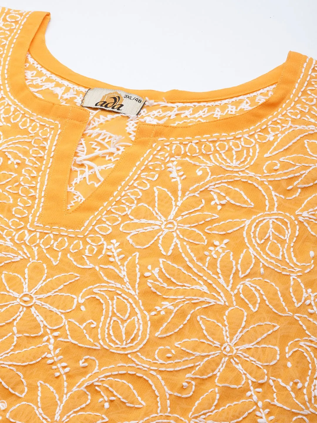 Amber Yellow Georgette Chikankari Tunic Kurta