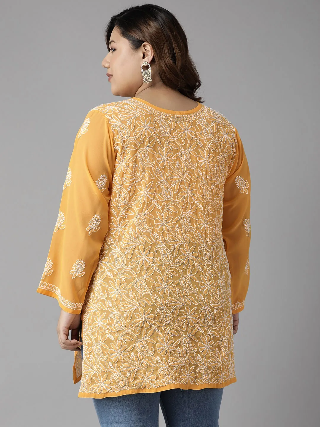 Amber Yellow Georgette Chikankari Tunic Kurta