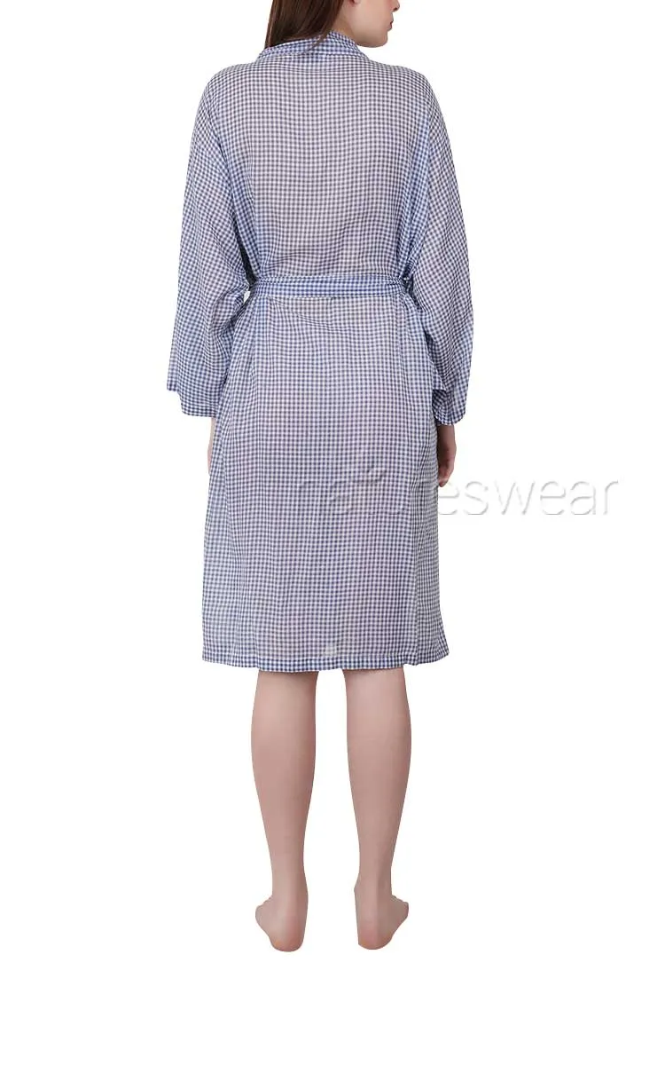 Arabella Sonia 100% Cotton Robe in Blue Gingham MD-75EE