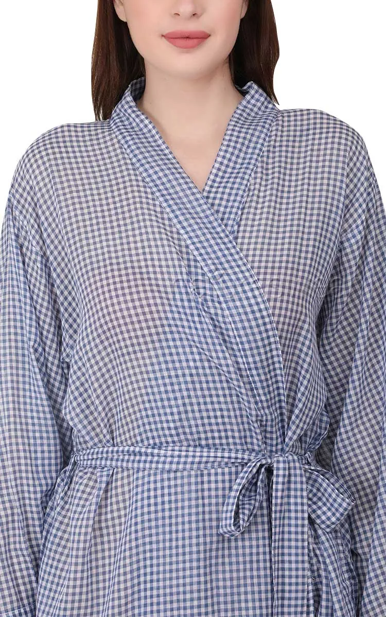 Arabella Sonia 100% Cotton Robe in Blue Gingham MD-75EE