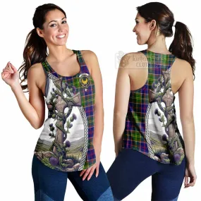 Arnott Tartan Women's Racerback Tanks with Family Crest and St. Andrew's Cross Accented by Thistle Vines