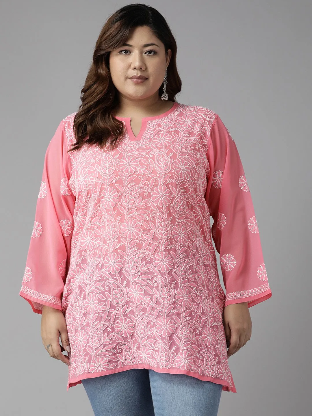 Baby Pink Georgette Chikankari Tunic Kurta