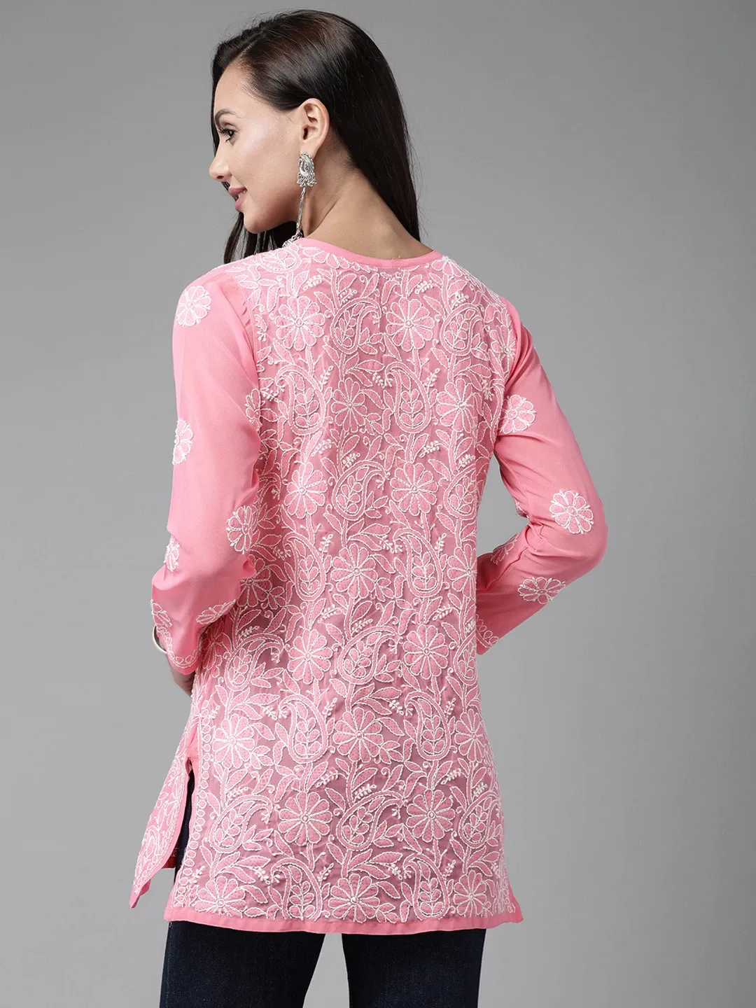 Baby Pink Georgette Chikankari Tunic Kurta