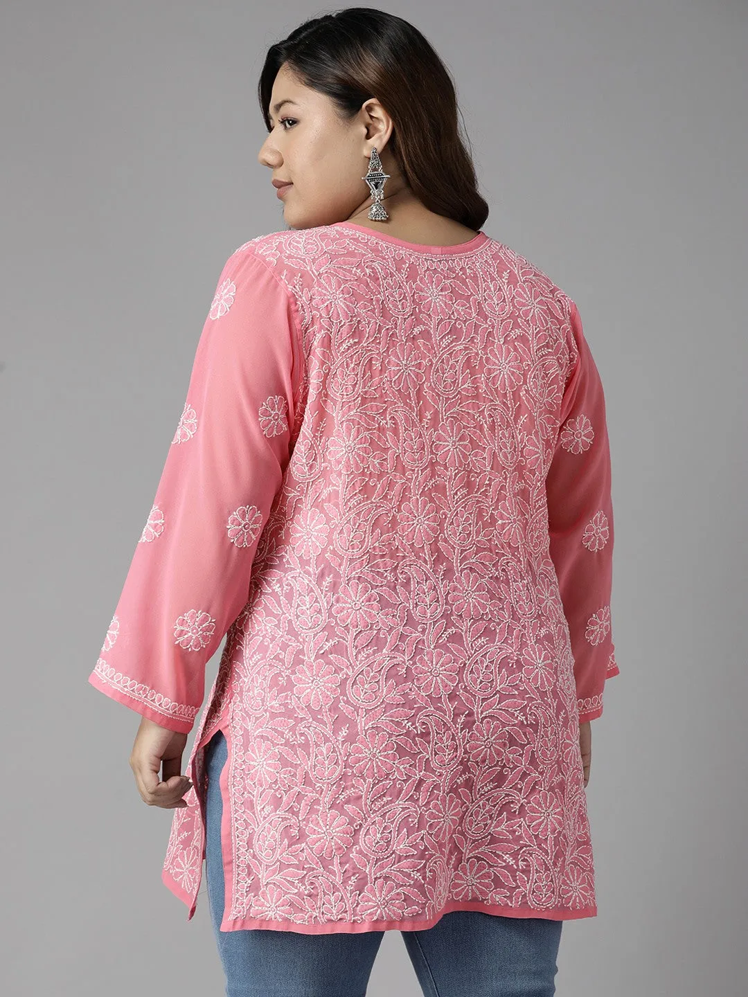 Baby Pink Georgette Chikankari Tunic Kurta