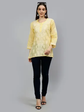 Beige Terivoil Cotton Embroidered Chikankari Tunic