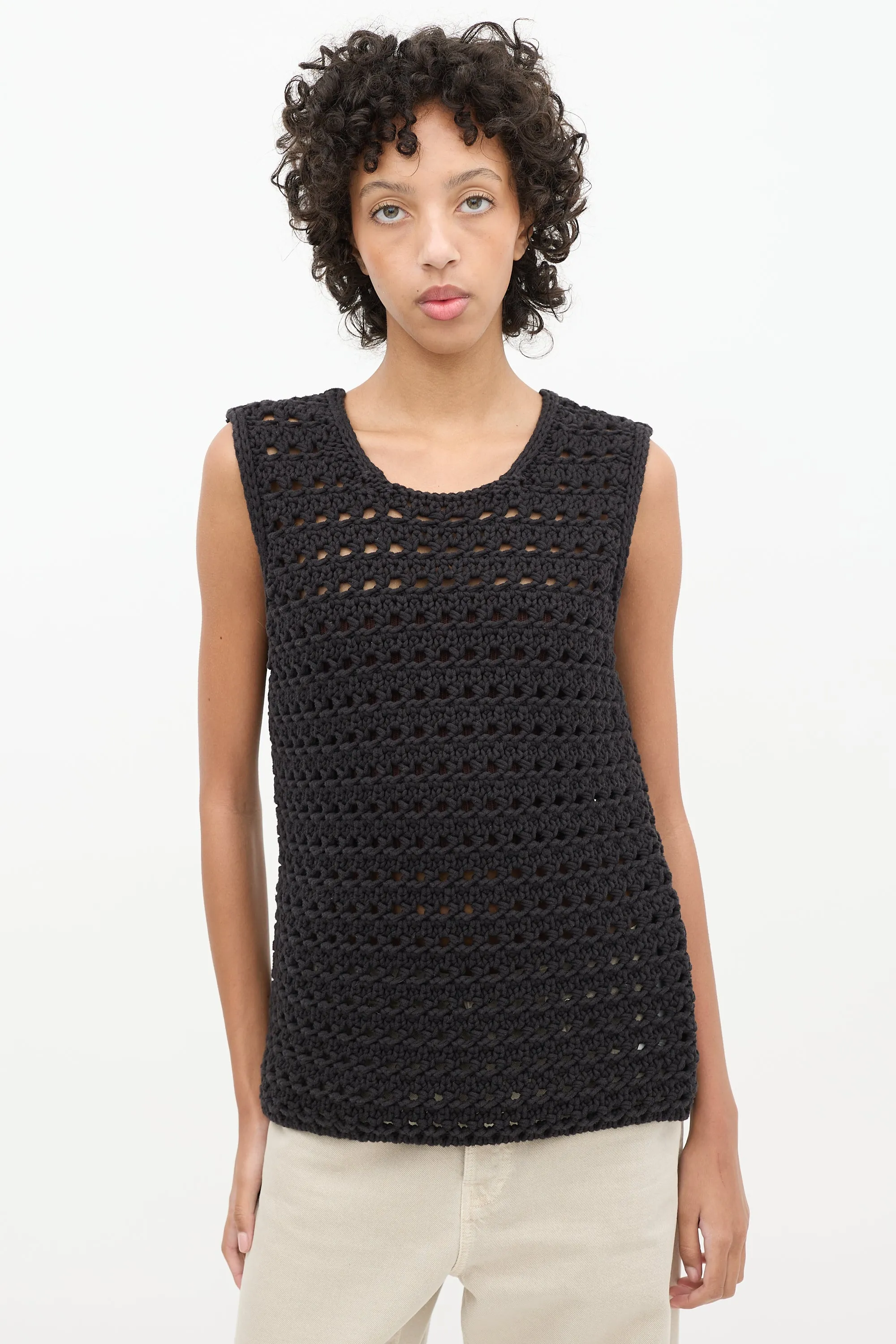 Black Crochet Knit Vest