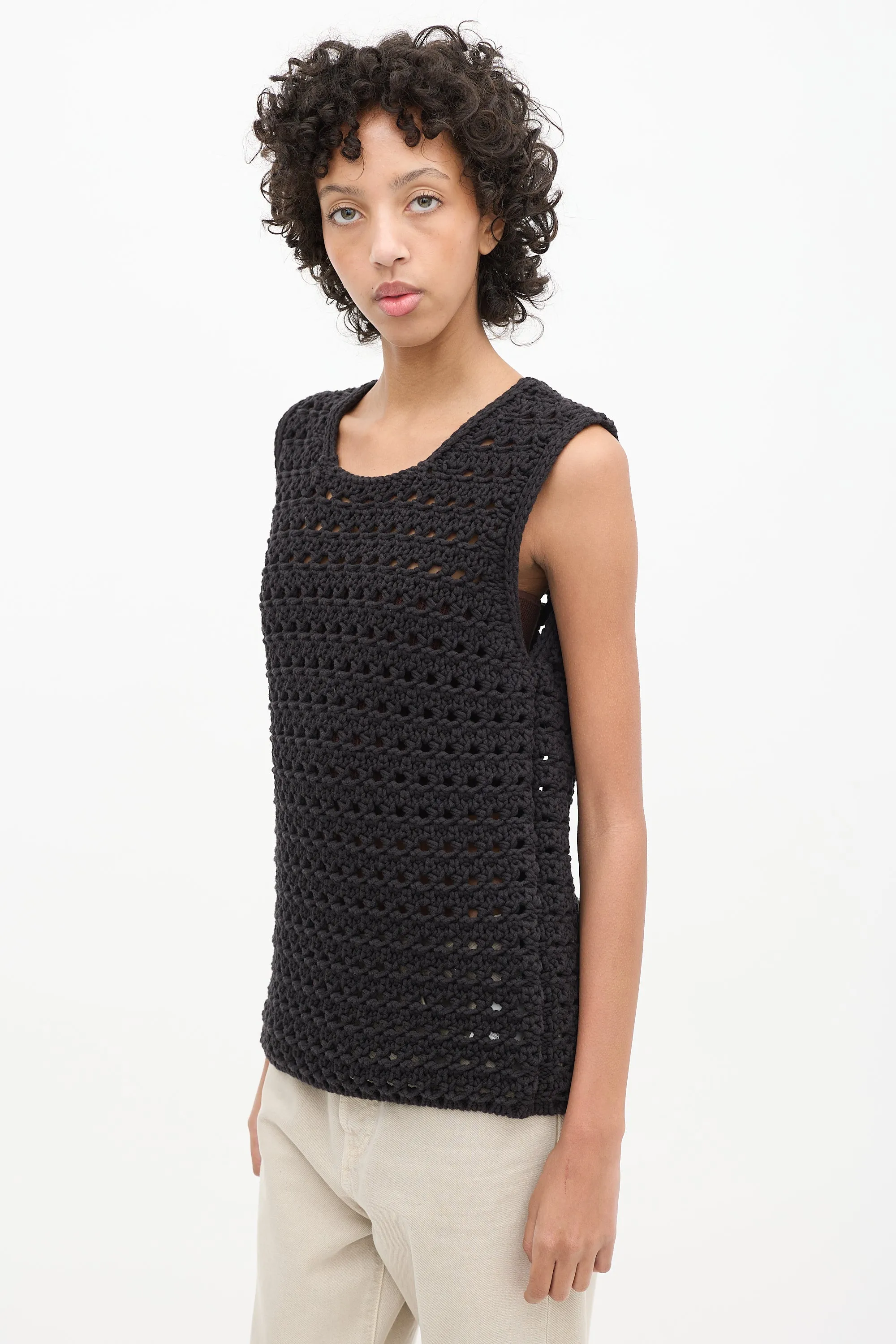 Black Crochet Knit Vest