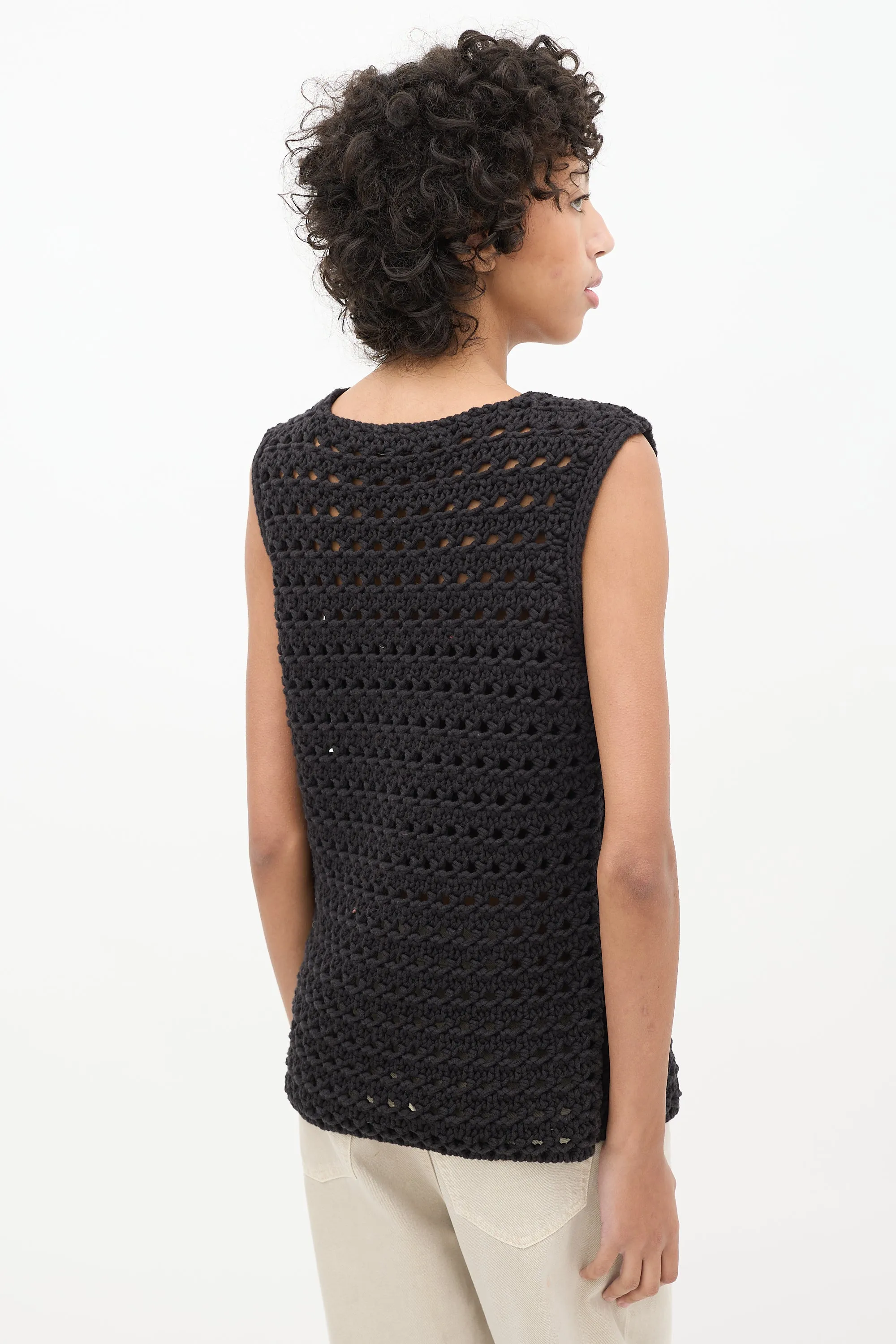 Black Crochet Knit Vest