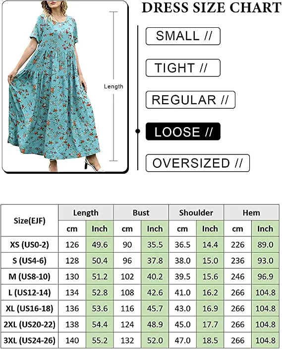 Black Dresses Casual Plus Size Bohemian Short Sleeve Floral Long Maxi Summer Beach Swing Dress/Pockets - YESNO