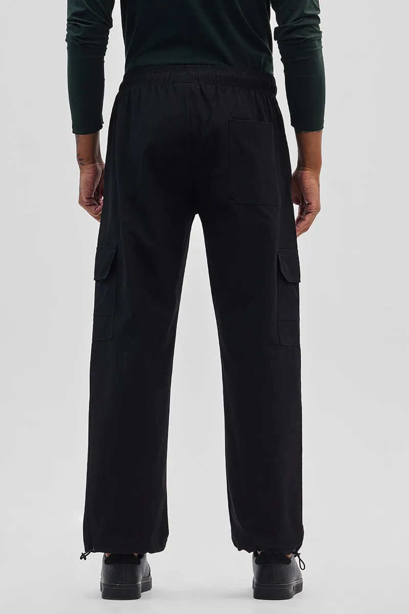 Black Relaxed Fit Parachute Pants