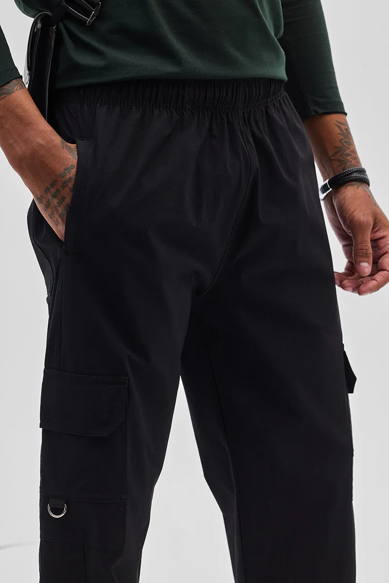 Black Relaxed Fit Parachute Pants