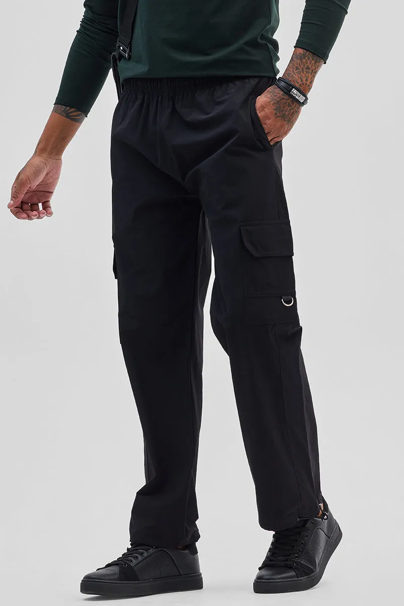 Black Relaxed Fit Parachute Pants