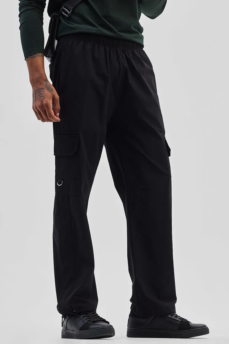 Black Relaxed Fit Parachute Pants