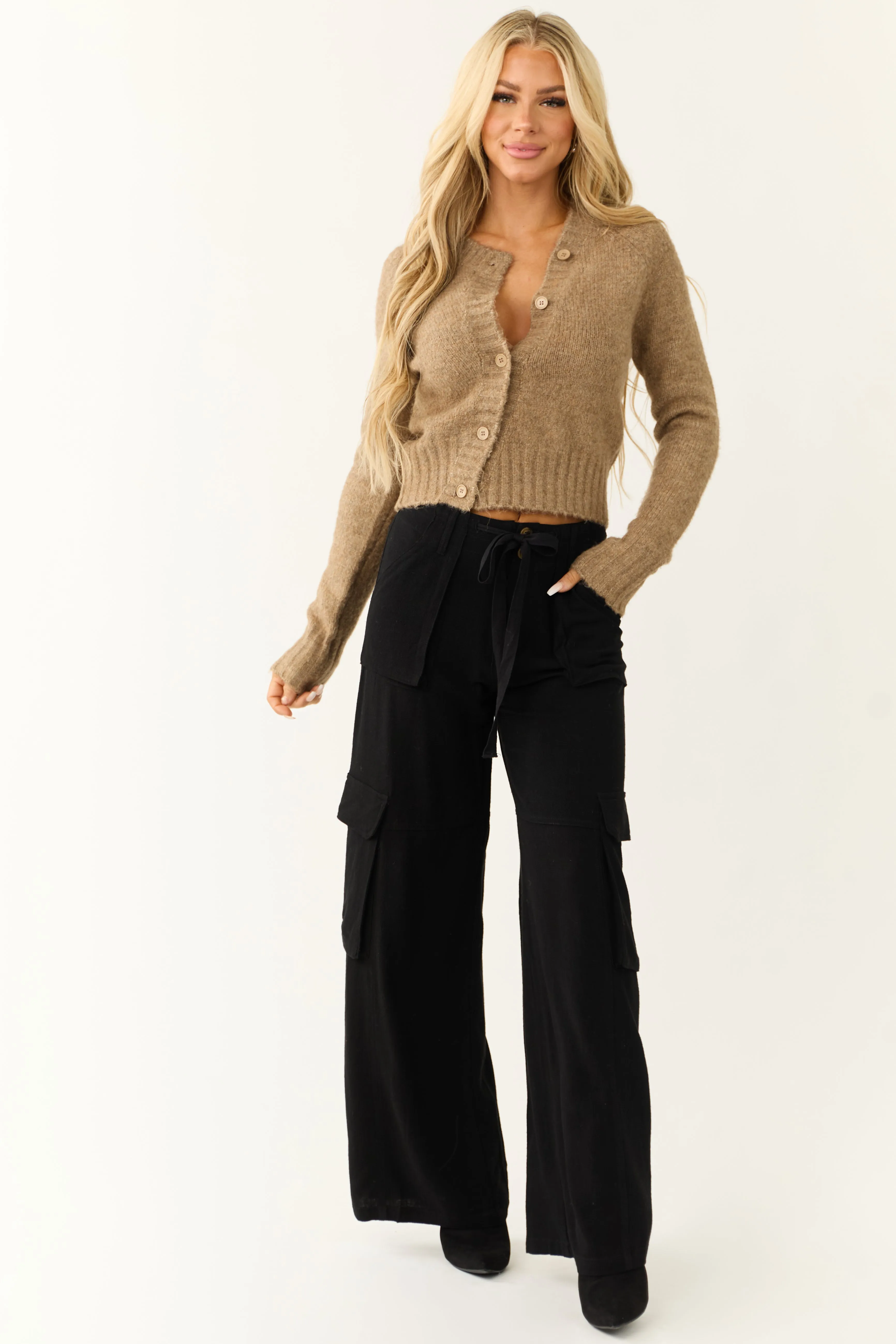 Black Relaxed Fit Wide Leg Cargo Pants