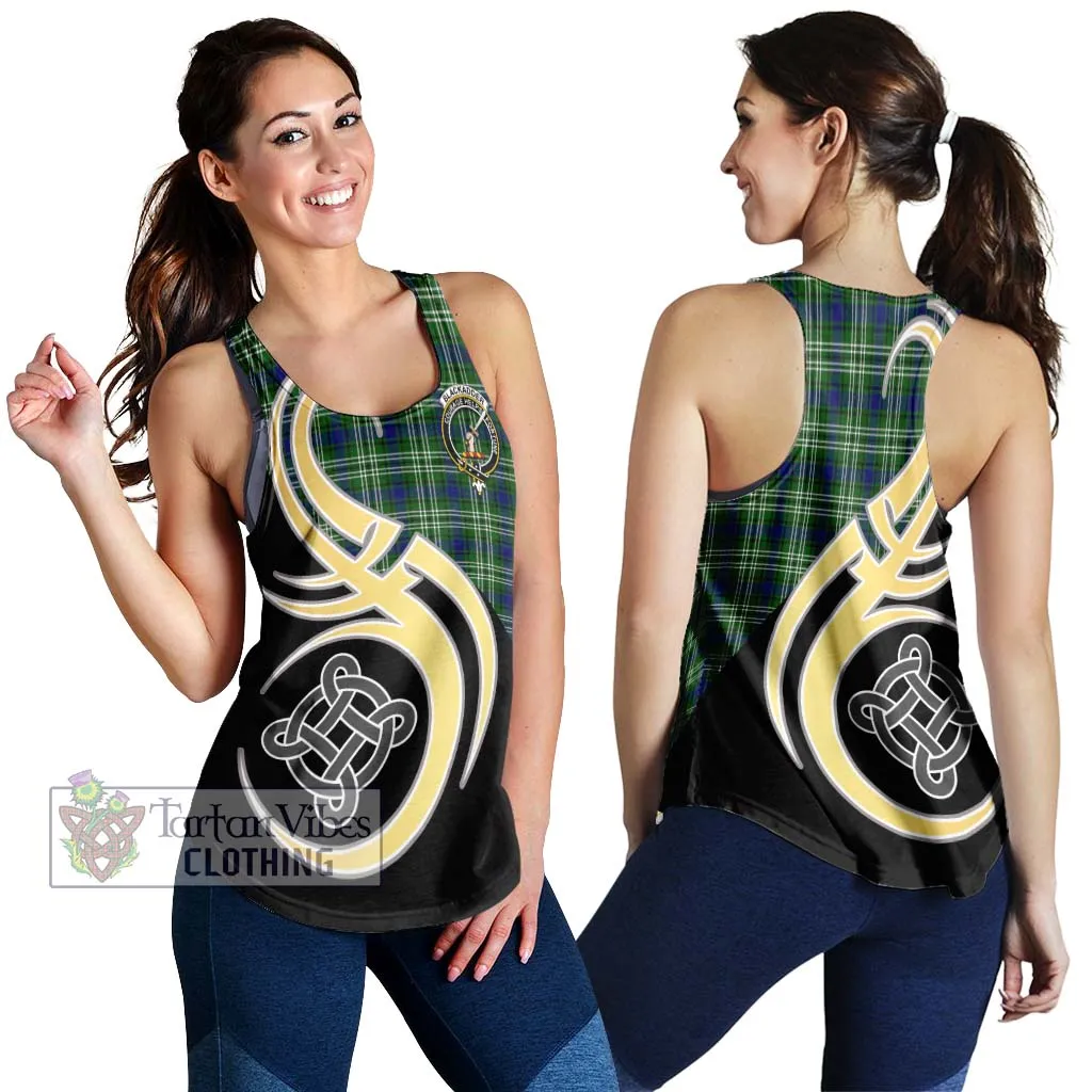 Blackadder Tartan Women's Racerback Tanks with Family Crest and Celtic Symbol Style