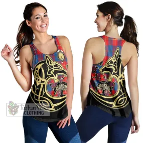 Blane Tartan Women's Racerback Tanks with Family Crest Celtic Wolf Style