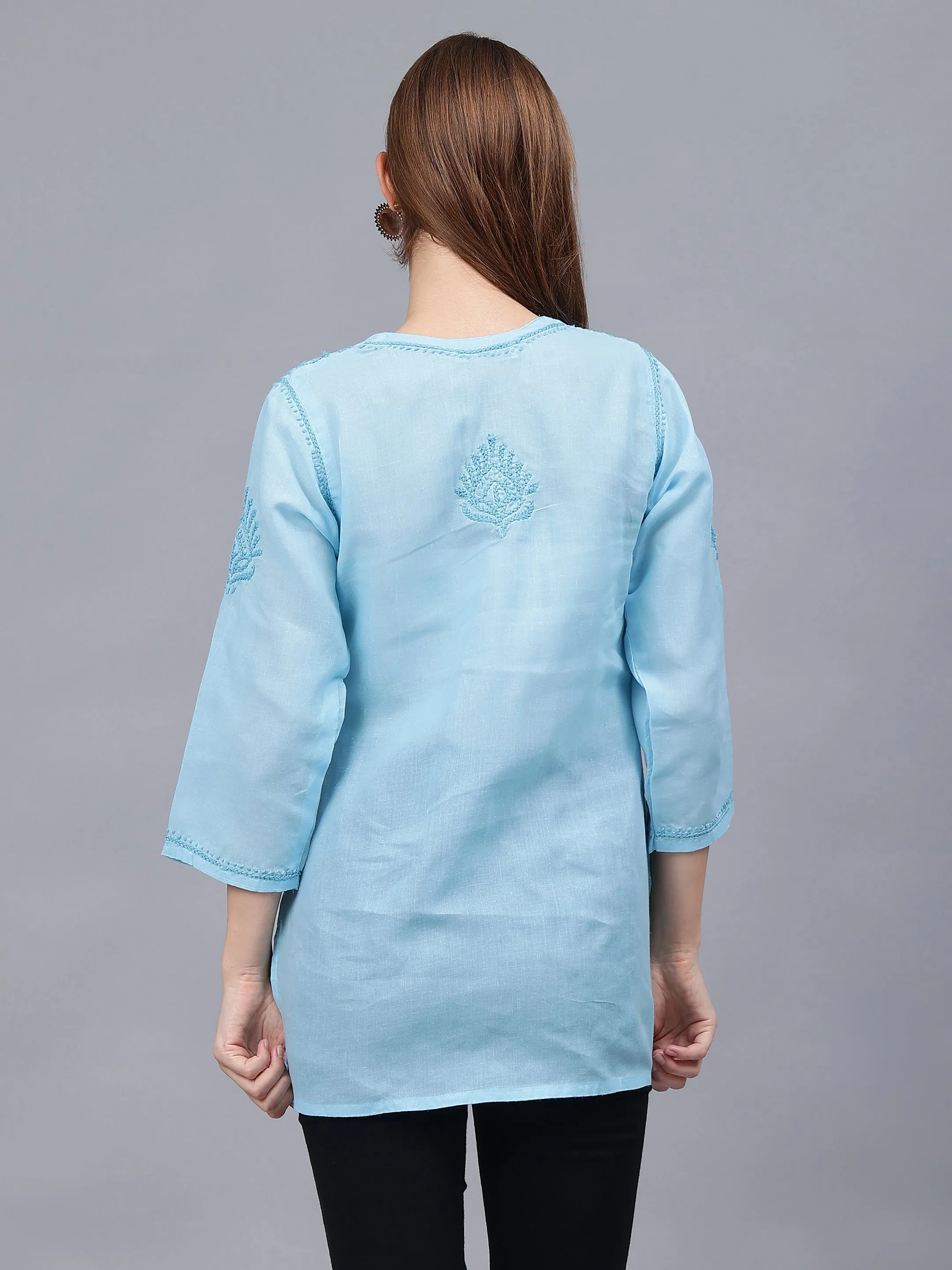 Blue Cotton Embroidered Chikankari Tunic