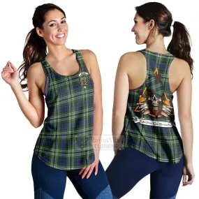 Blyth Tartan Women's Racerback Tanks with Family Crest and Bearded Skull Holding Bottles of Whiskey