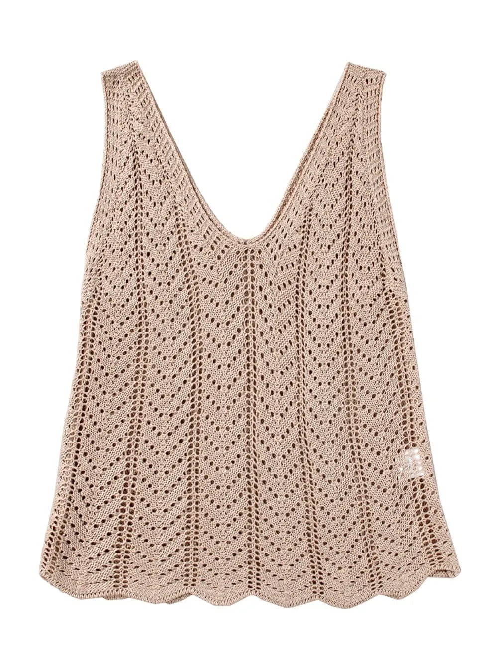 Boho-Chic Pale Khaki Crochet Knit V Neck Sweater Vest