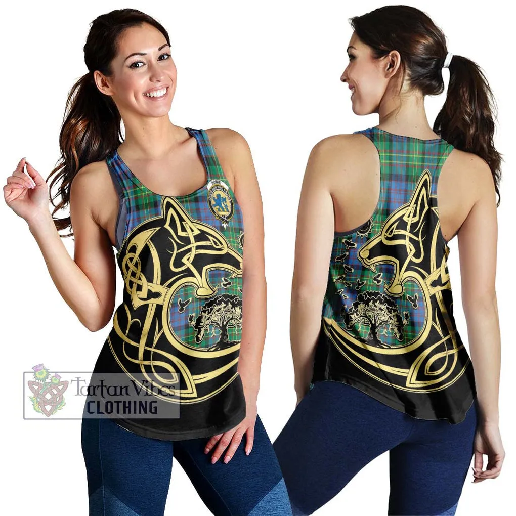 Bowie Ancient Tartan Women's Racerback Tanks with Family Crest Celtic Wolf Style