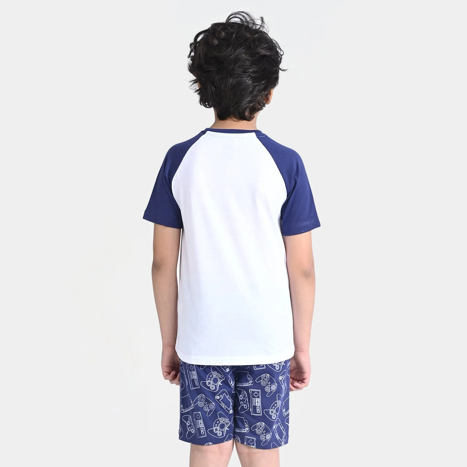 Boys Poly Cotton Jersey Night suit Play Game-NAVY/White