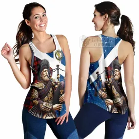 Brown (Broun) Tartan Women's Racerback Tanks with Family Crest Scottish Bagpiper Vibes