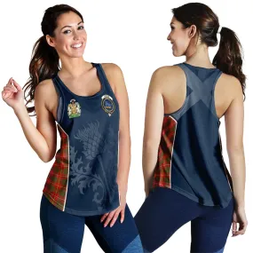 Bruce Modern Tartan Women's Racerback Tanks with Family Crest and Scottish Thistle Vibes Sport Style