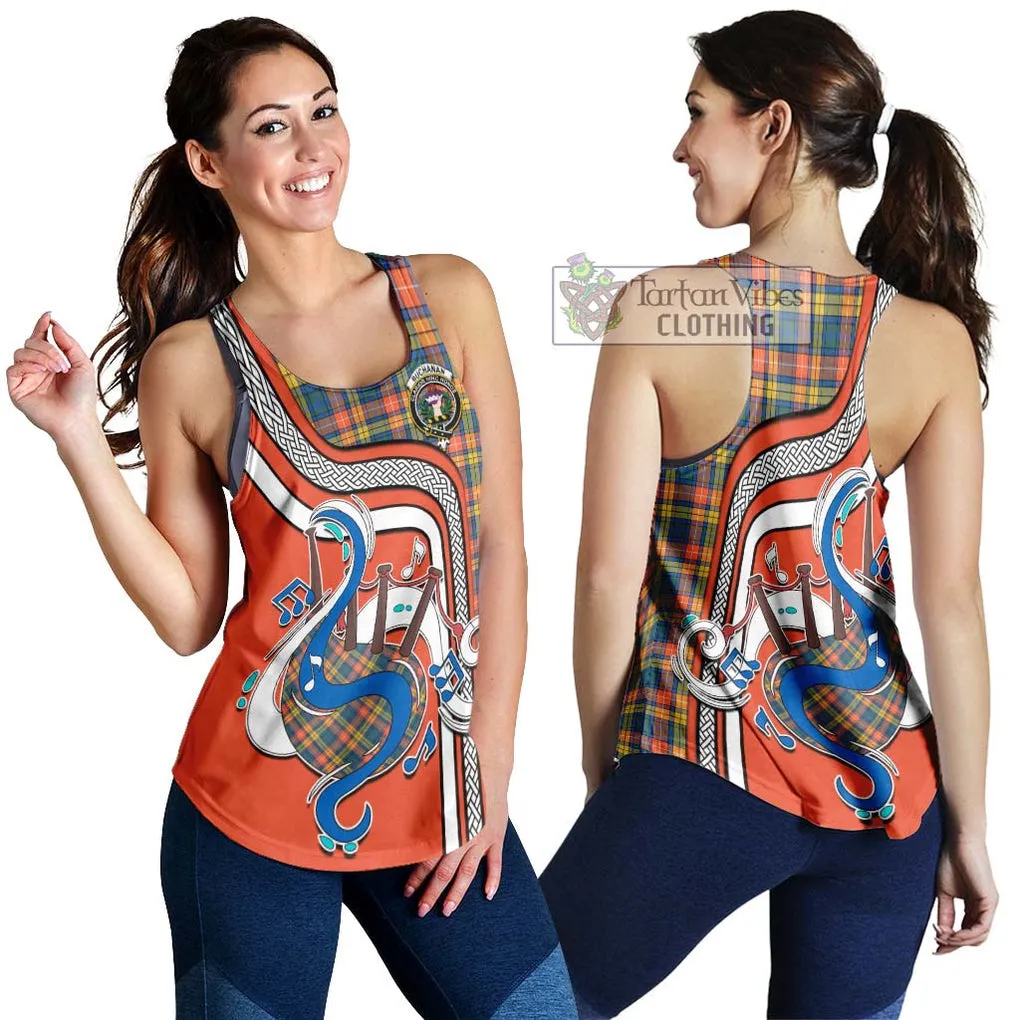 Buchanan Ancient Tartan Women's Racerback Tanks with Epic Bagpipe Style