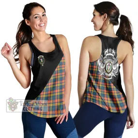 Buchanan Ancient Tartan Women's Racerback Tanks with Family Crest and Military Logo Style