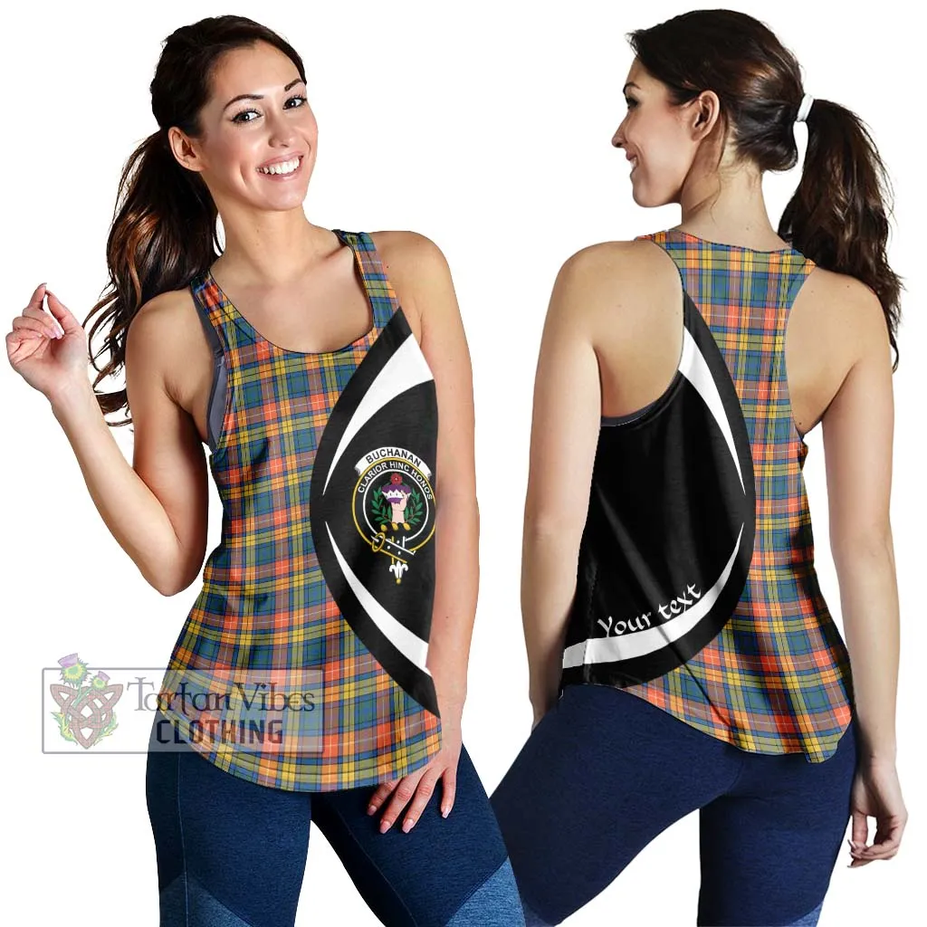 Buchanan Ancient Tartan Women's Racerback Tanks with Family Crest Circle Style