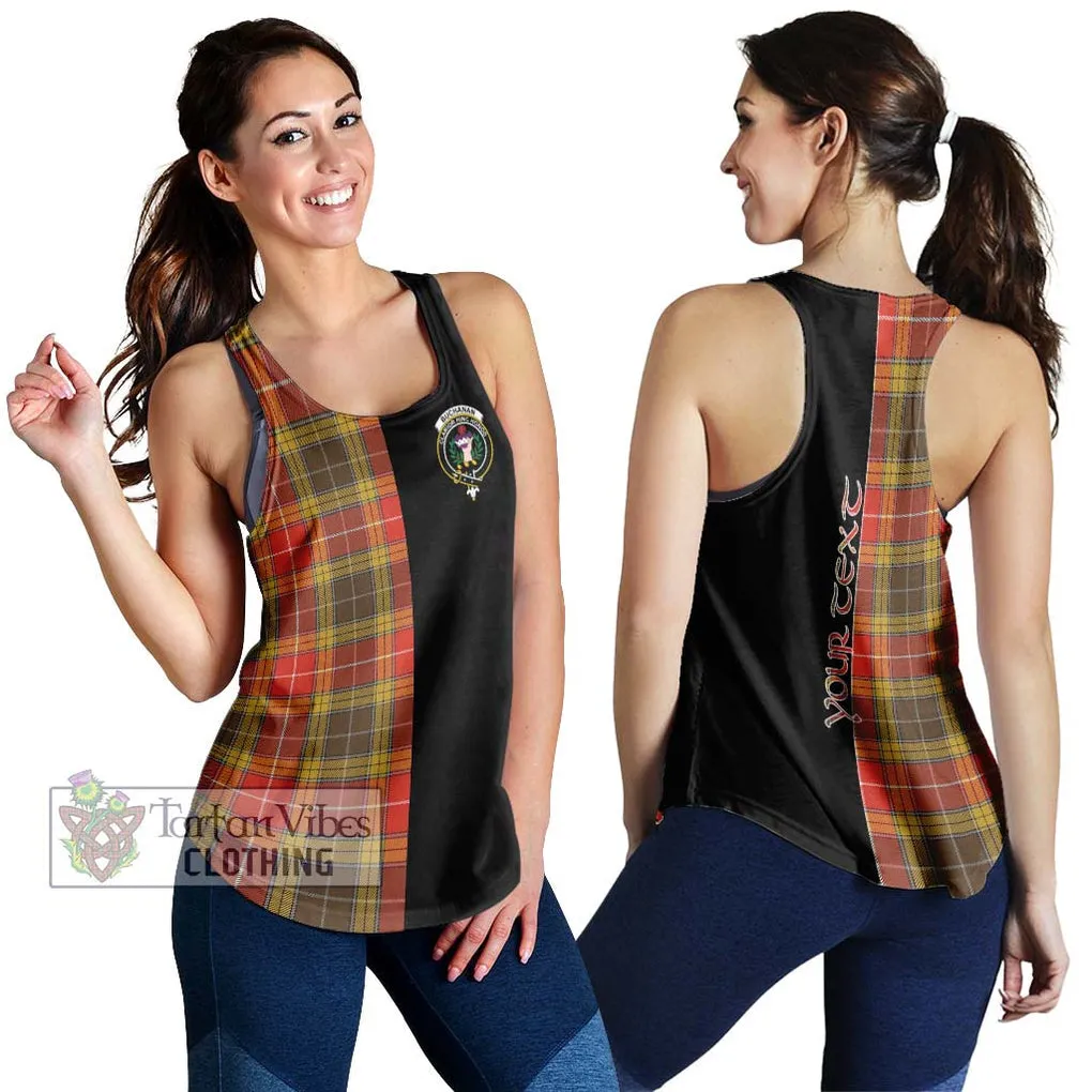 Buchanan Old Set Weathered Tartan Women's Racerback Tanks with Family Crest and Half Of Me Style