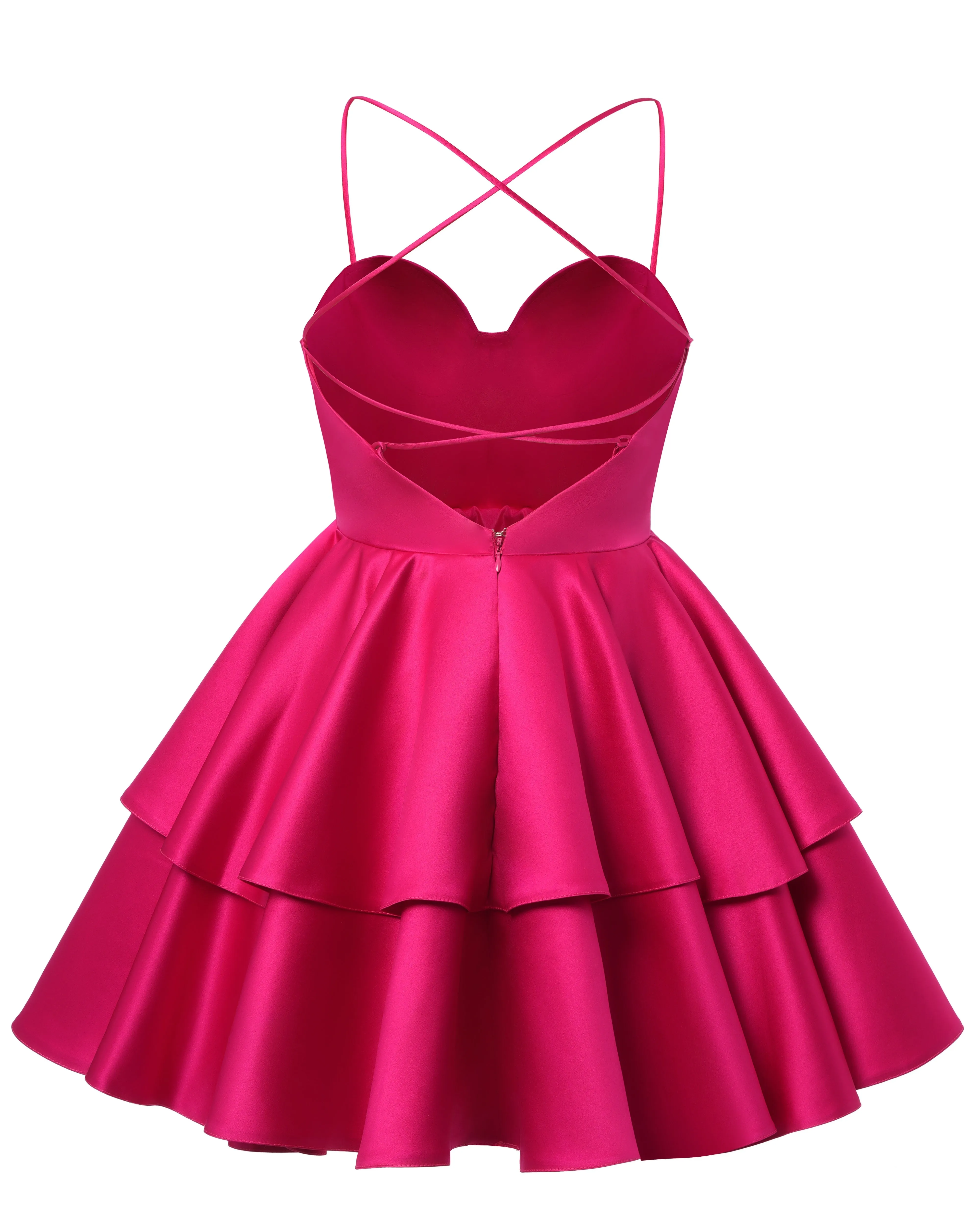 Burgundy Satin Homecoming Dress Sweetheart Neck Tiered Short Graduation Dresses