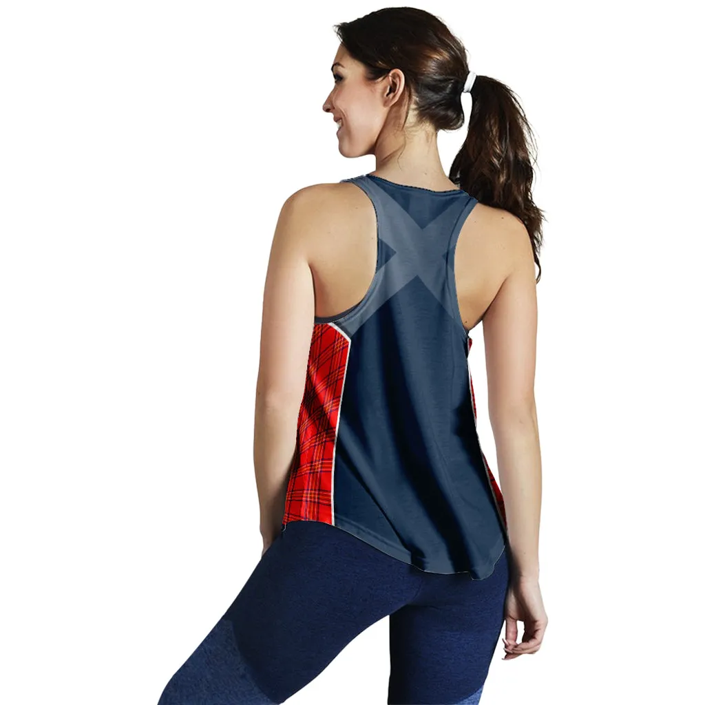 Burnett Modern Tartan Women's Racerback Tanks with Family Crest and Scottish Thistle Vibes Sport Style