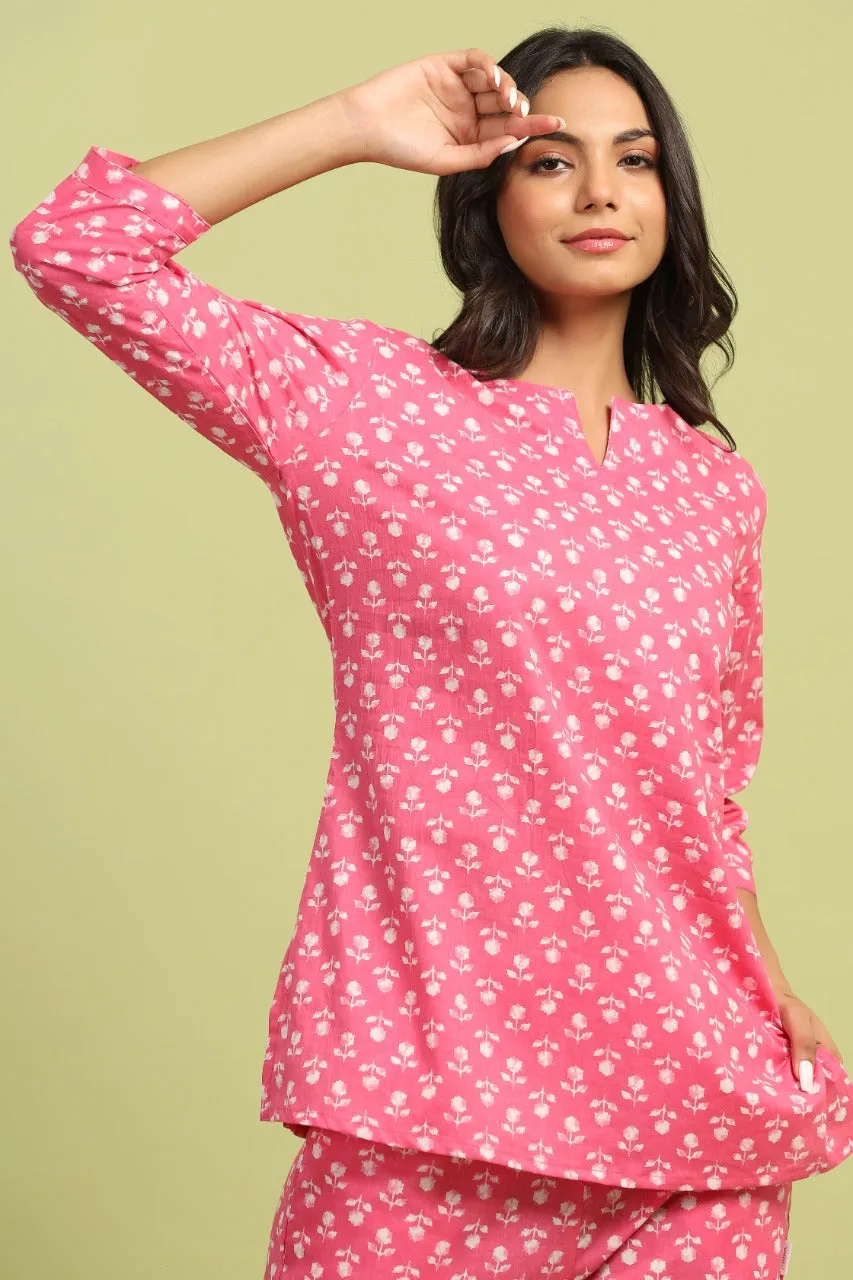 Buti on Pink Cotton Loungewear Top Set