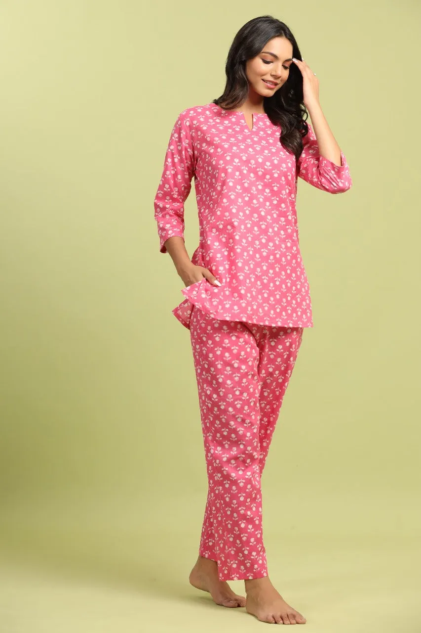 Buti on Pink Cotton Loungewear Top Set