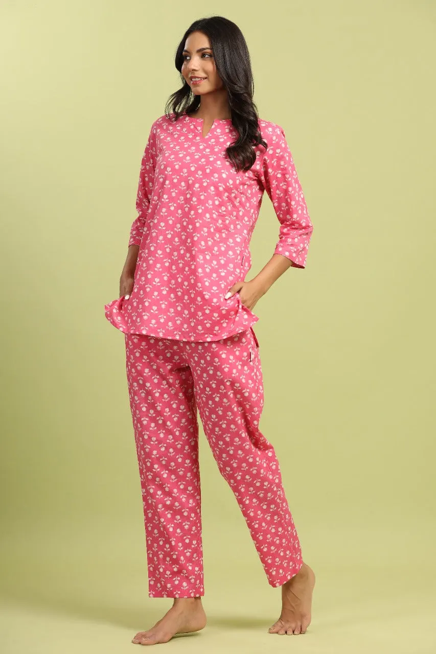 Buti on Pink Cotton Loungewear Top Set