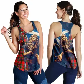 Butter Tartan Family Crest Women's Racerback Tanks with Scottish Majestic Lion