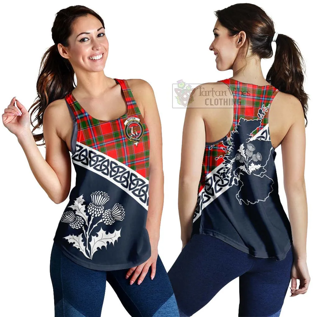 Butter Tartan Women's Racerback Tanks Featuring Thistle and Scotland Map