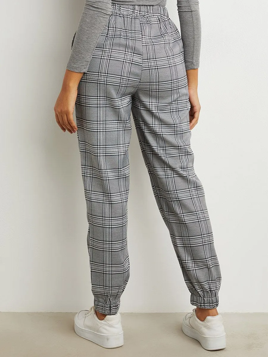 Checked Relaxed Fit Jogger with Pocket Detail FD