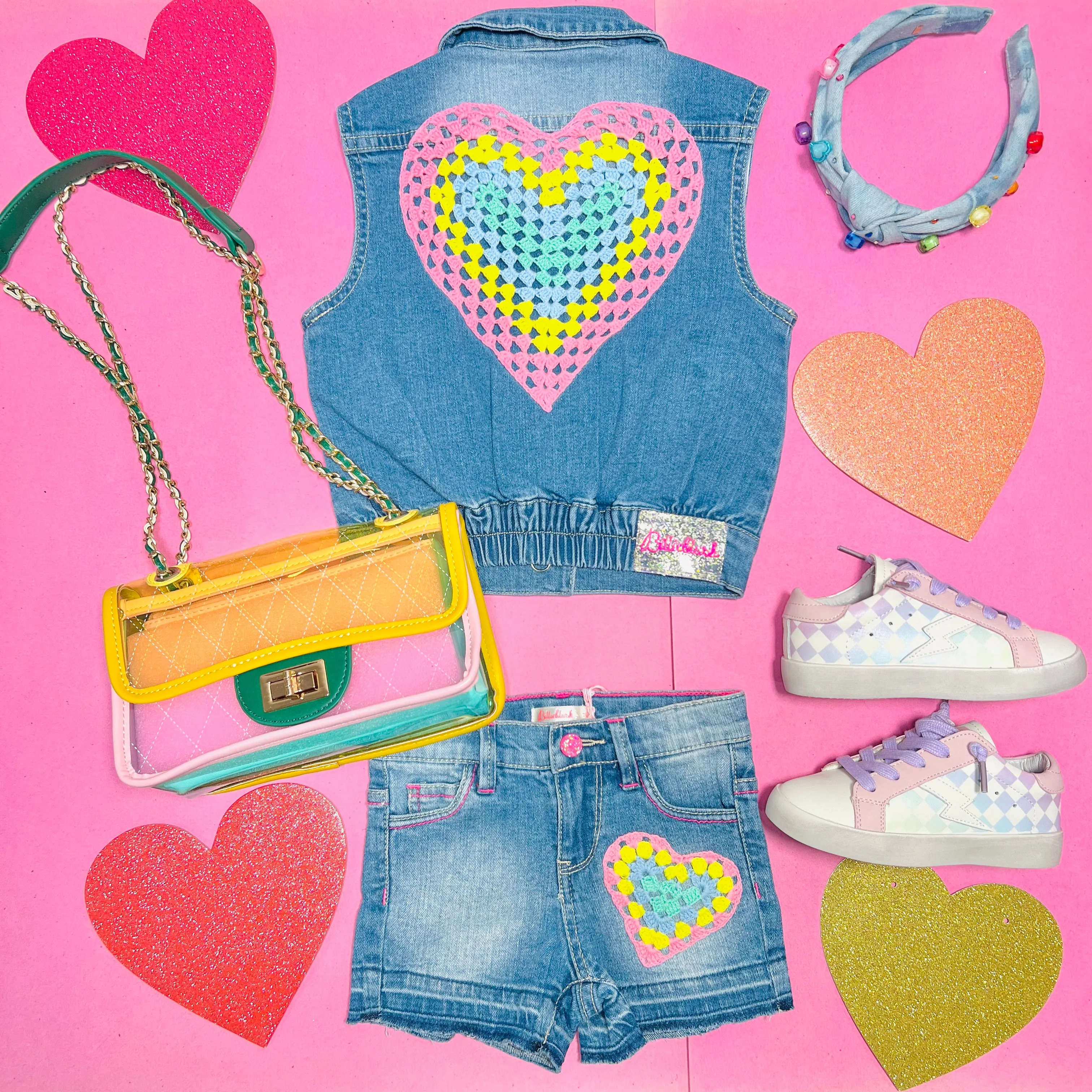 CROCHET HEART DENIM VEST