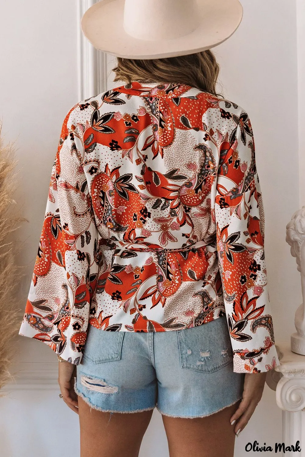 Deanwangkt - Orange floral wrap kimono blouse