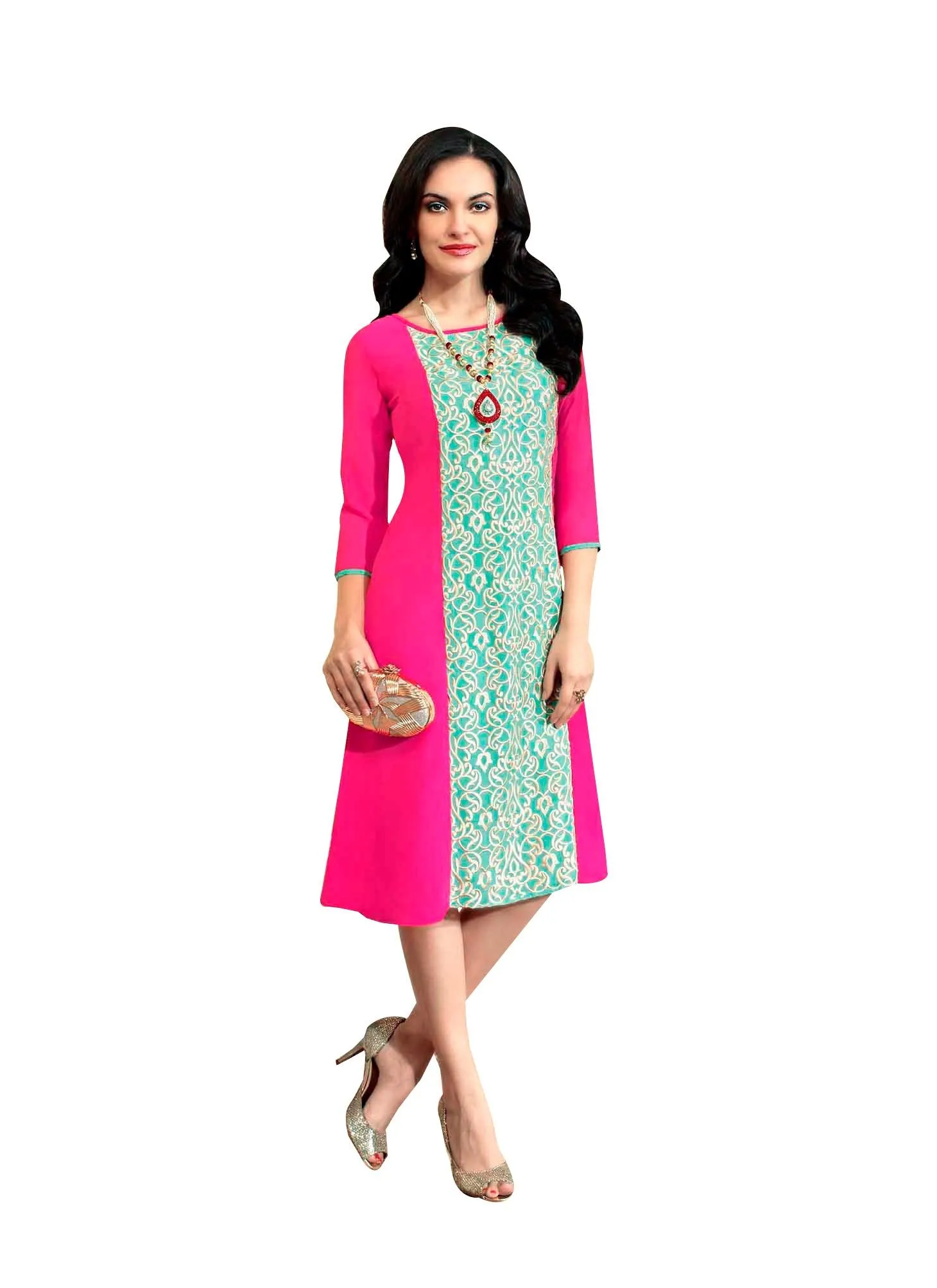 Designer Georgette Pink Kurti Tunic Top Kurta Size 44 SC299