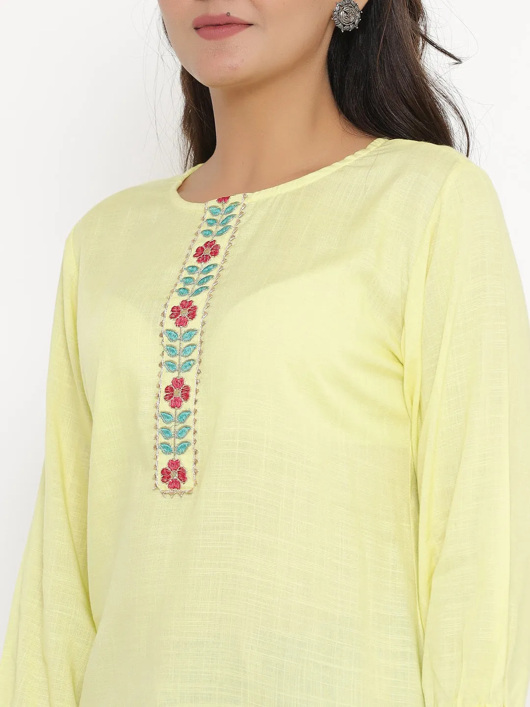 Embroidered Solid Elasticated Top - Lemon Yellow