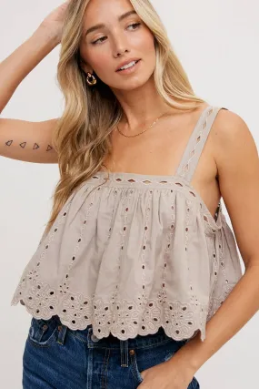 EYELET CROPPED CAMI TOP