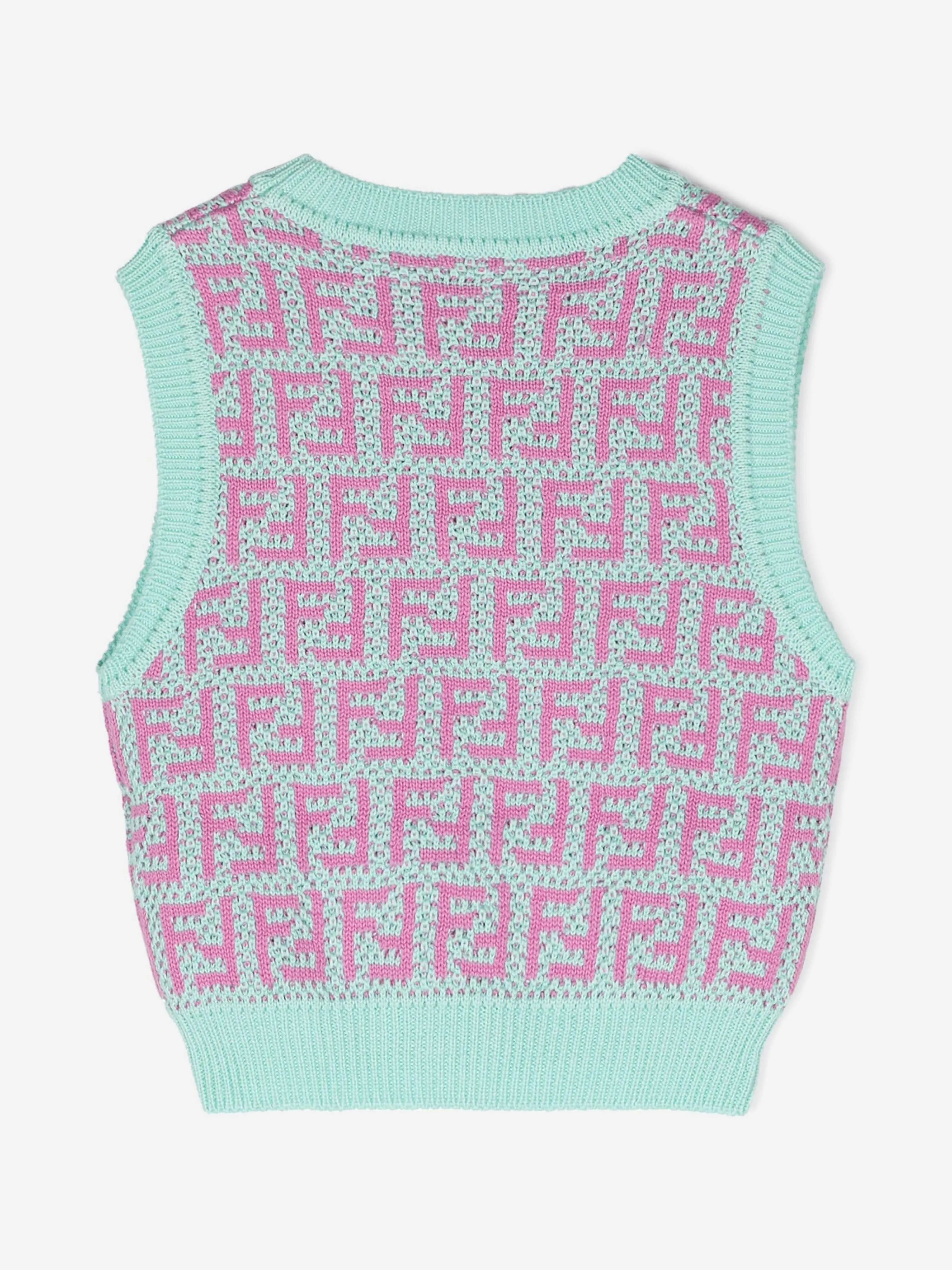 Fendi Girls Crochet Knit Sweater Vest in Multicolour