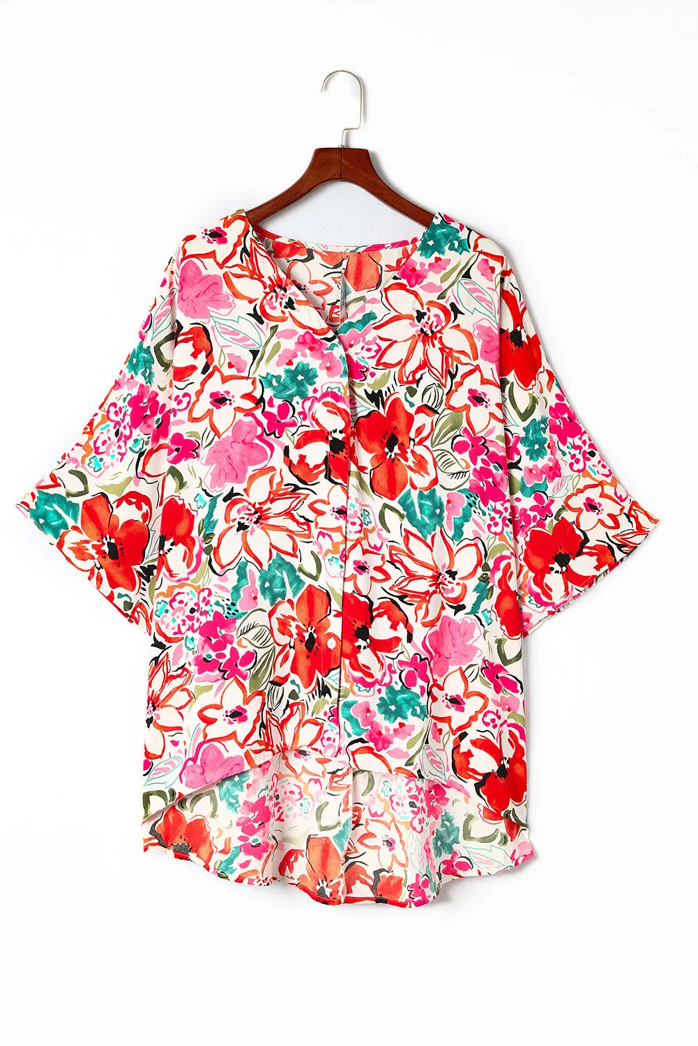 Floral Kimono Sleeve Shirt Plus Size